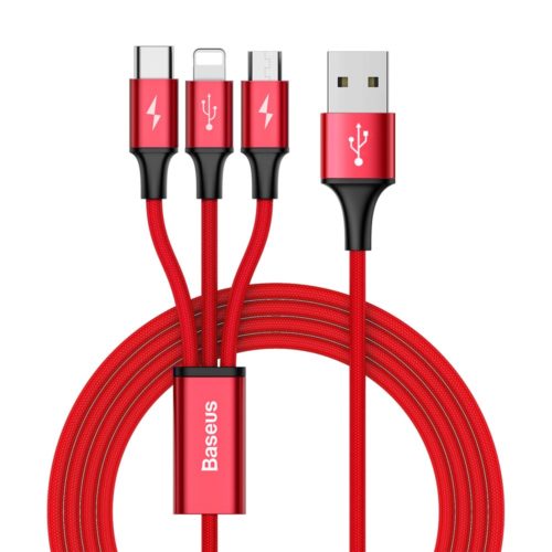 Kabel 3w1 USB - micro USB / Lightning / USB-C w nylonowym oplocie
