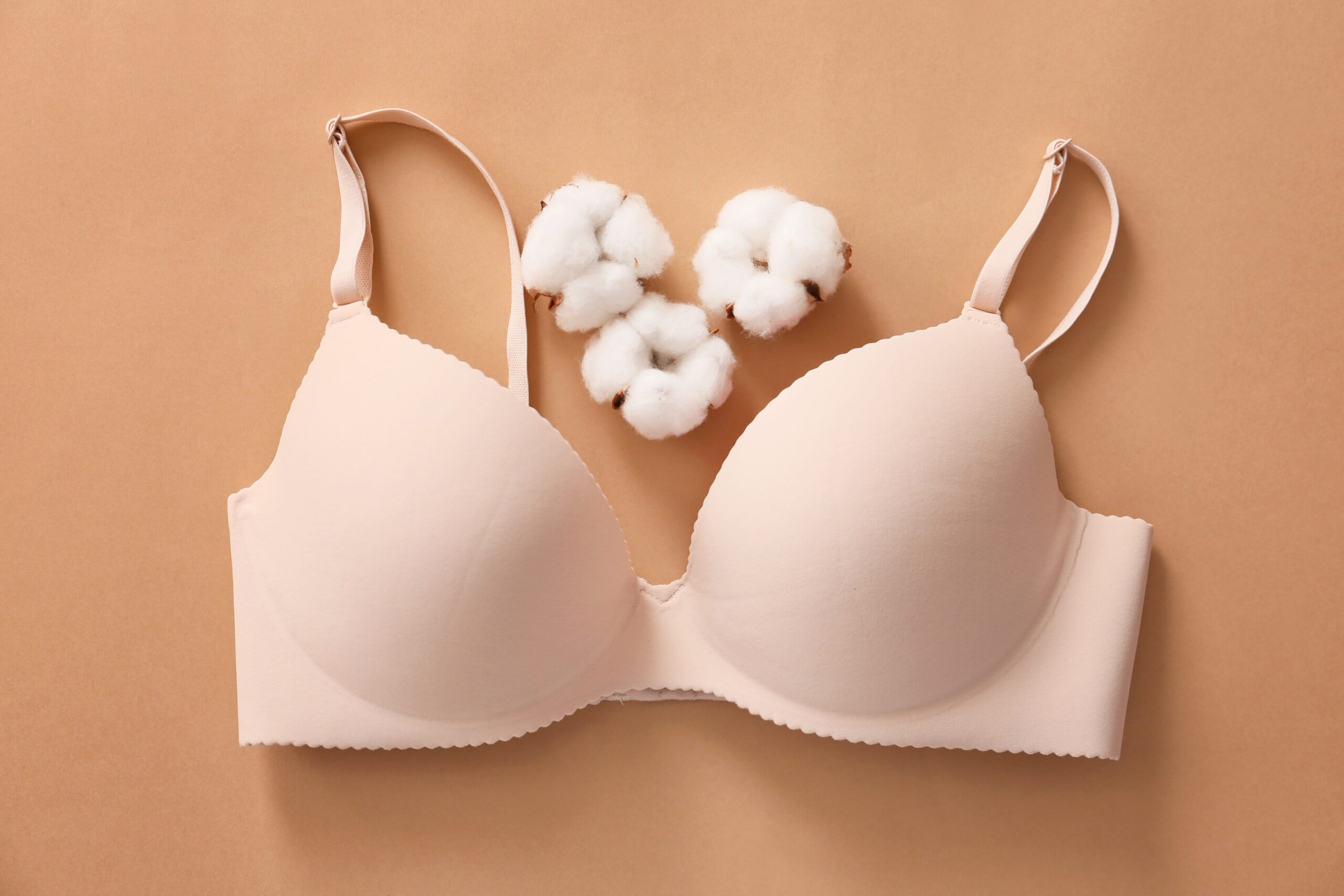 Cotton bra on color background